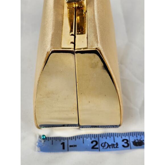 JESSICA MCCLINTOCK VINTAGE BLACK SATIN EVENING BAG 4"H x 5"L x 3"W 22" CHAIN - Picture 14 of 15